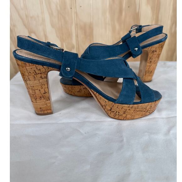Barneys New York Women's Platform Chunky Heels-Blue Suede Leather Size 9 - Picture 11 of 11